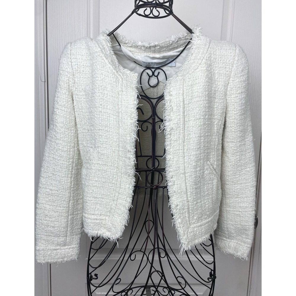 IRO Paris Cream Ivory Tweed Boucle Fringed Jacket Size FR 38 / US 6 Capsule Luxe